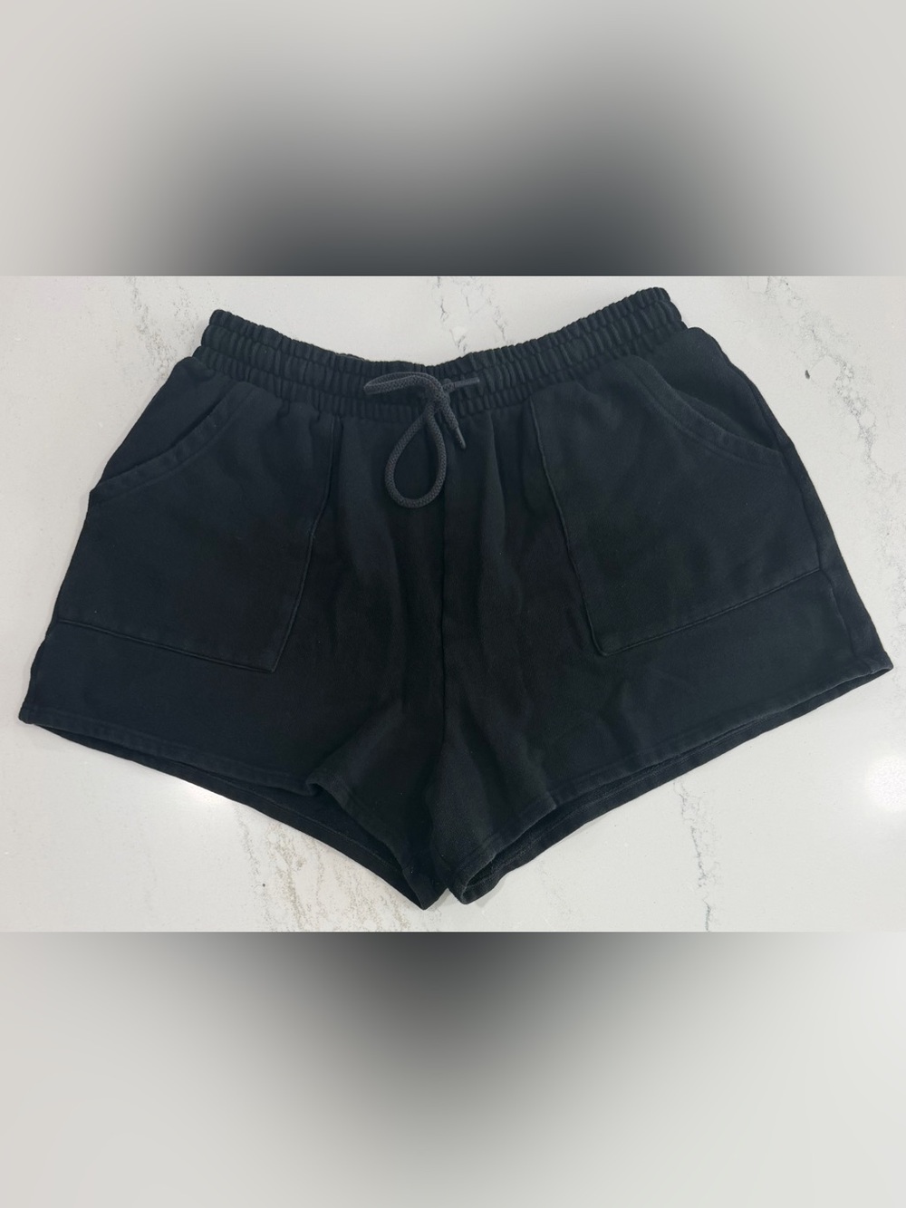 PINK - Women's Fleece Shorts w/ Logo + Pockets | Black & White | Size Large